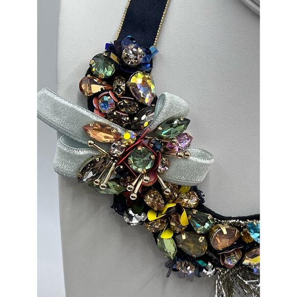 J. Crew Black Ribbon Funfetti AB Tinsel Sequin Floral Multicolor Bow necklace - Picture 3 of 16